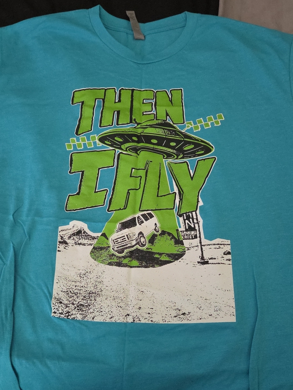 Then I Fly Ska Band  Tee with Green UFO 'THEN I FLY' Graphic